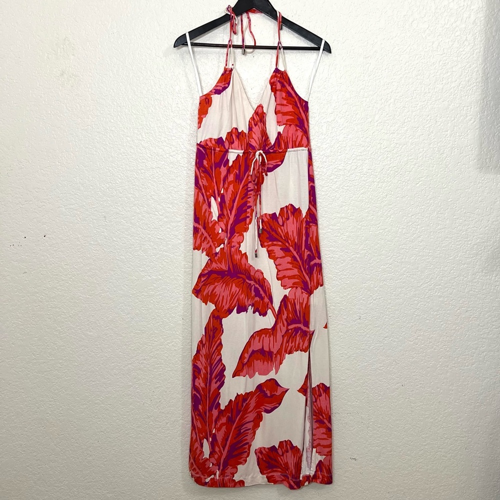 Banana Republic Milly Collection Chili Red Banana Leaf Silk Jersey Maxi Dress S - Picture 2 of 13
